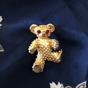 Vintage Gold Tone Teddy Bear Brooch